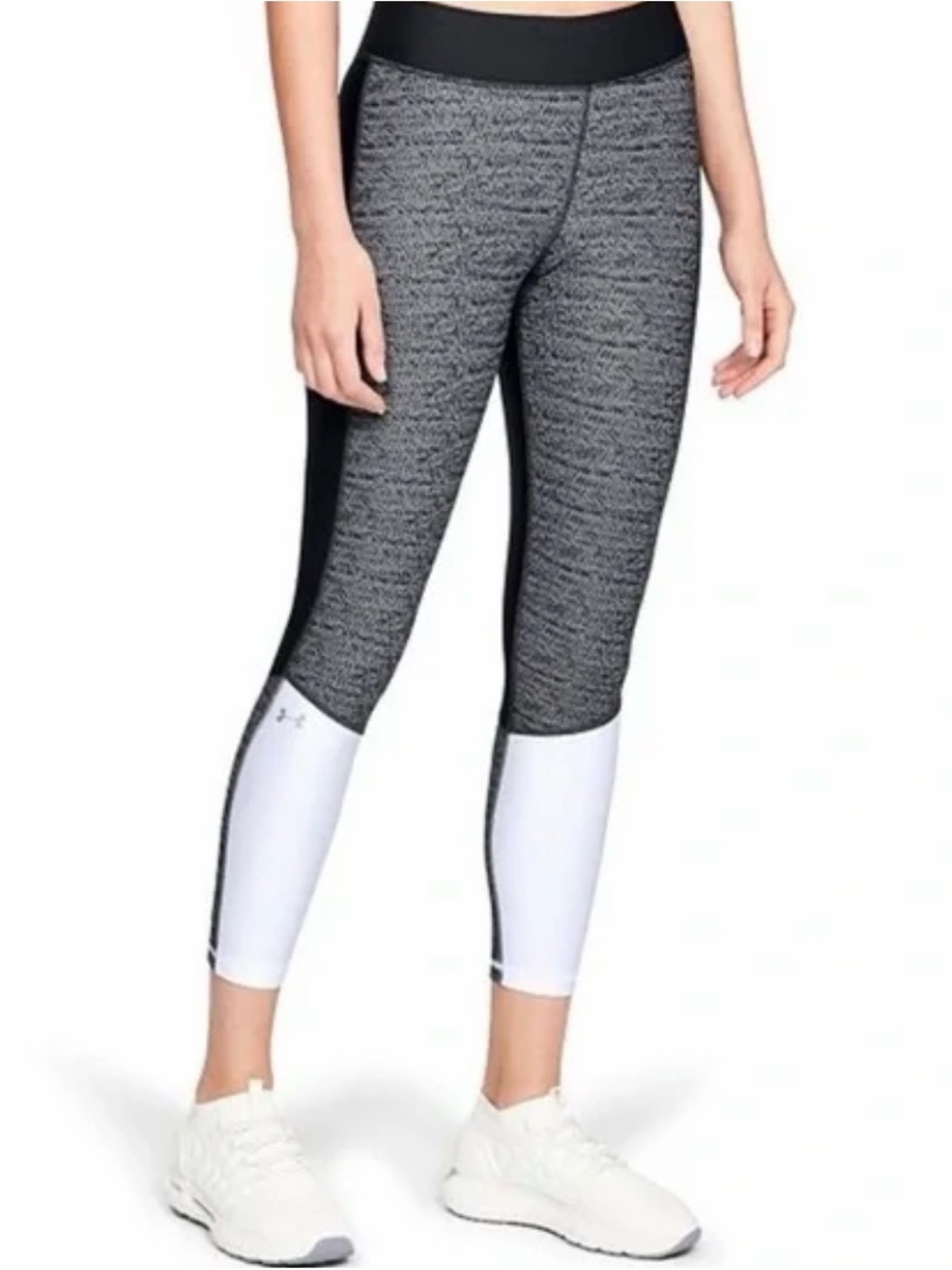 Under Armour Heatgear Jacquard Ankle Crop Leggings Low Rise Sz S Black White